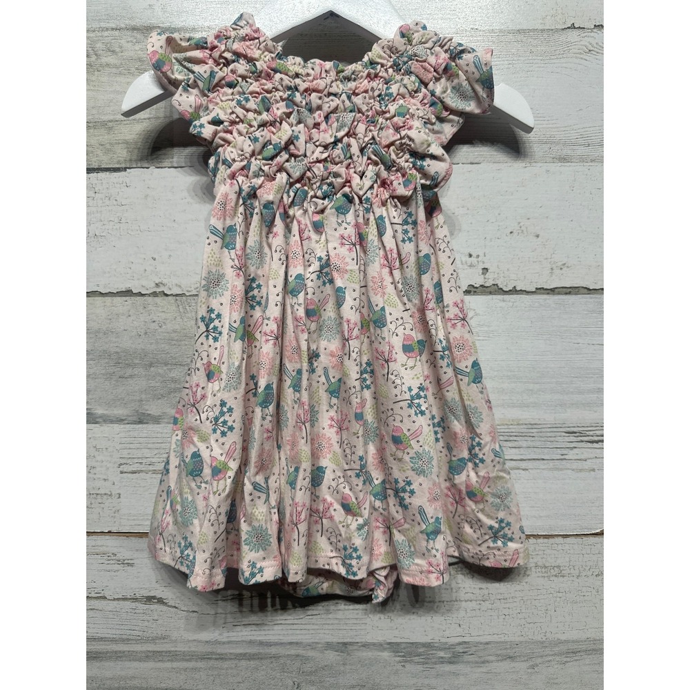 Feather Baby Dress Set Girls 6-9M Pink Bird Smocked Pima Cotton NWT